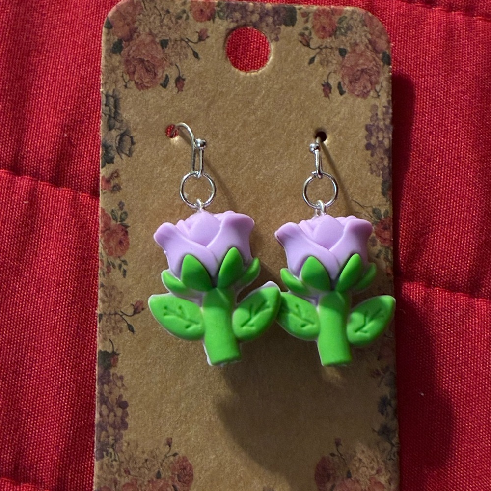 Purple and Green Flower Earrings